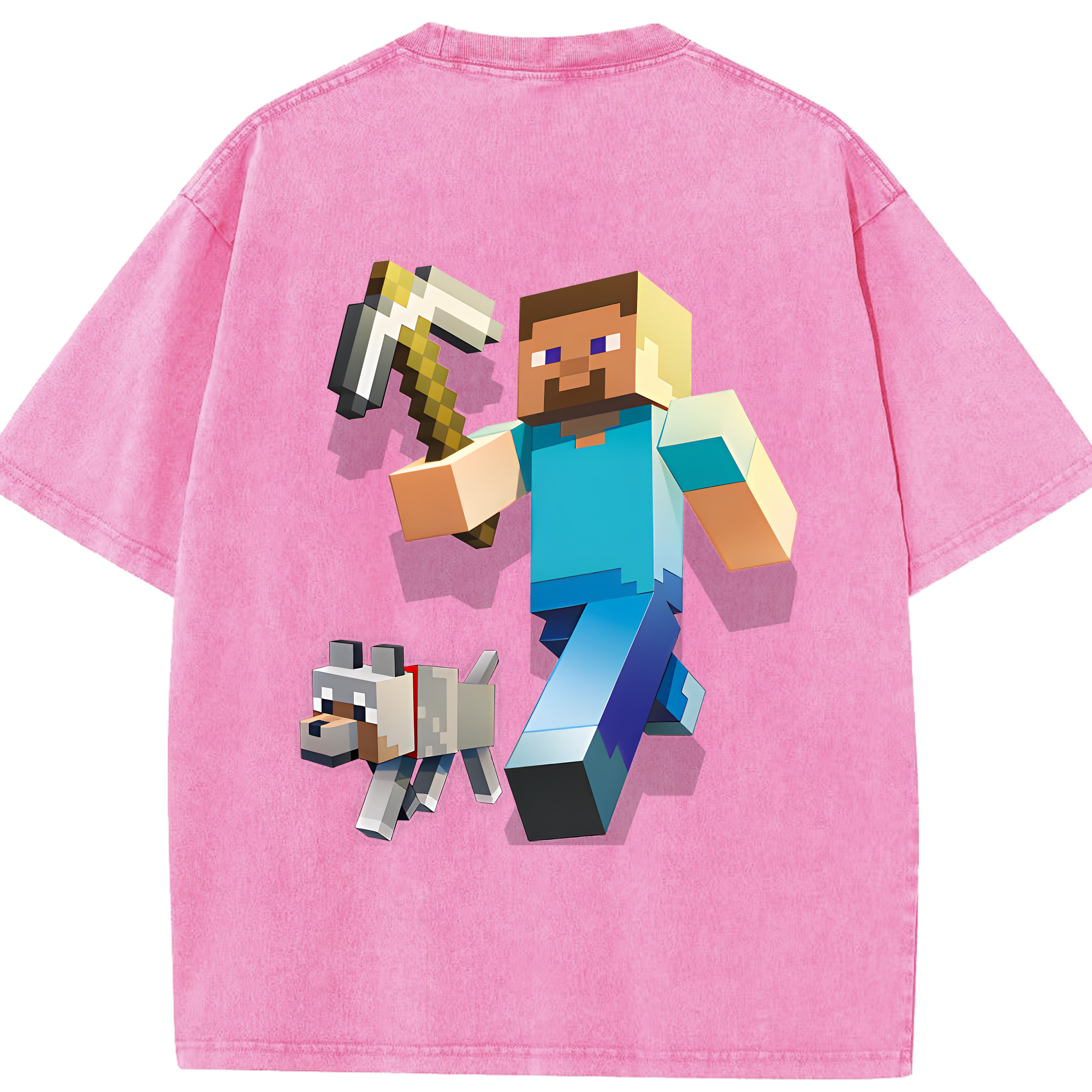 （画像用） マインクラフト ブロックの世界 Minecraft MC Block world 綿100% ヴィンテージ風 半袖Tシャツ（背面プリント）